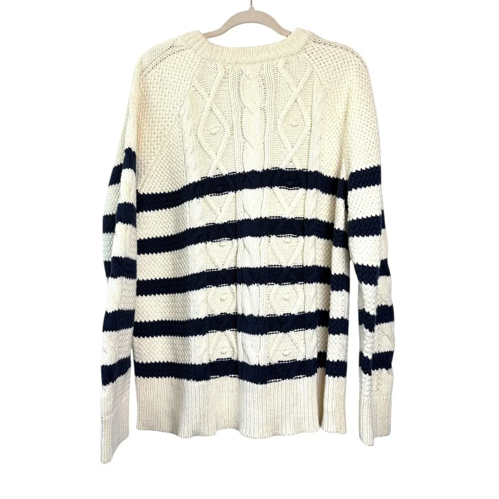 Vineyard Vines Womens Cream Navy Striped Cable Knit Merino Wool Blend Sweater 2X